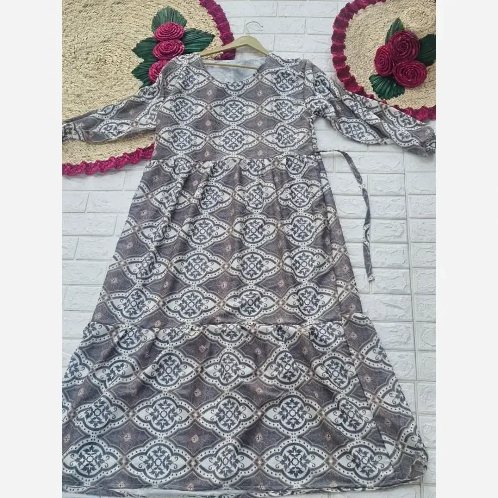 پیراهن فلور نخ بیسکویتی تابستانه نرم فری سایز قد 135