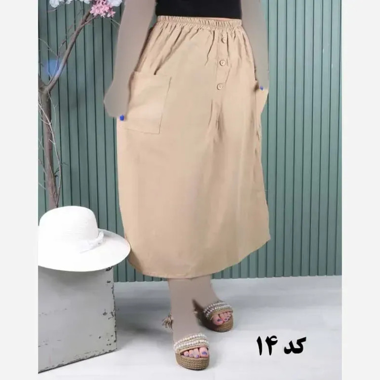 دامن لینن دو جیب فری سایز خنک تابستانی