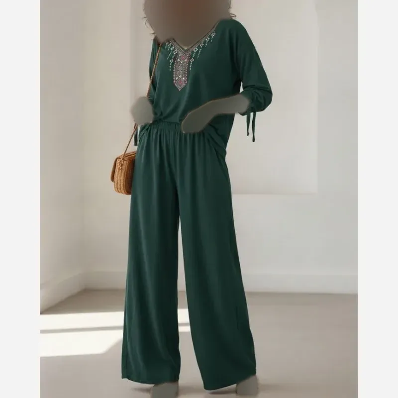 بلوز و شلوار نخی زنانه سبز یشمی فری سایز