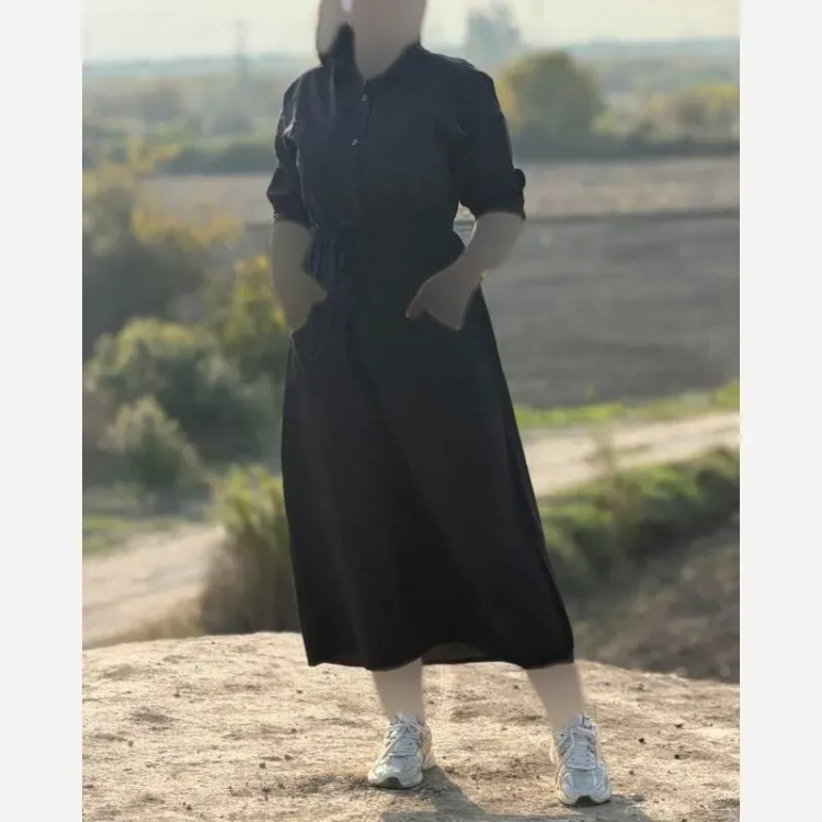 پیراهن مانتو بلند دانشجویی لینن وارداتی فری سایز