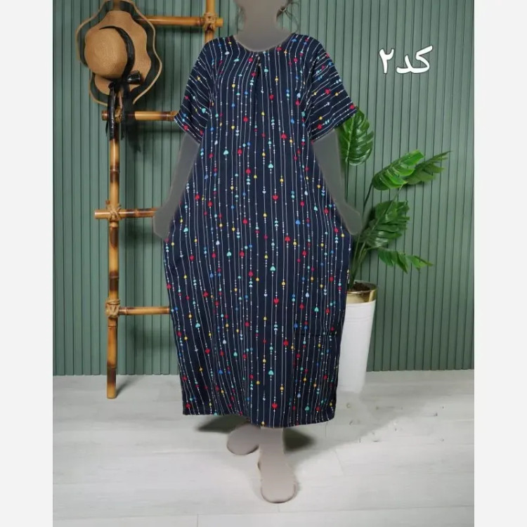پیراهن نخی آستین کوتاه زنانه فری سایز بلند
