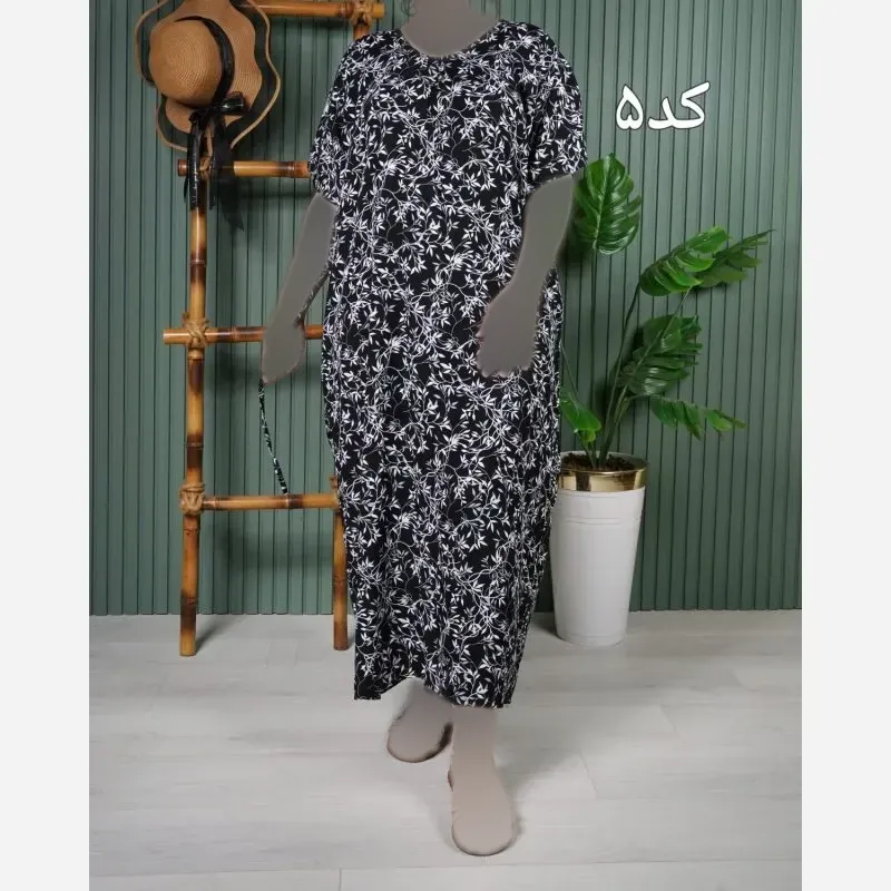 پیراهن نخی آستین کوتاه زنانه فری سایز بلند